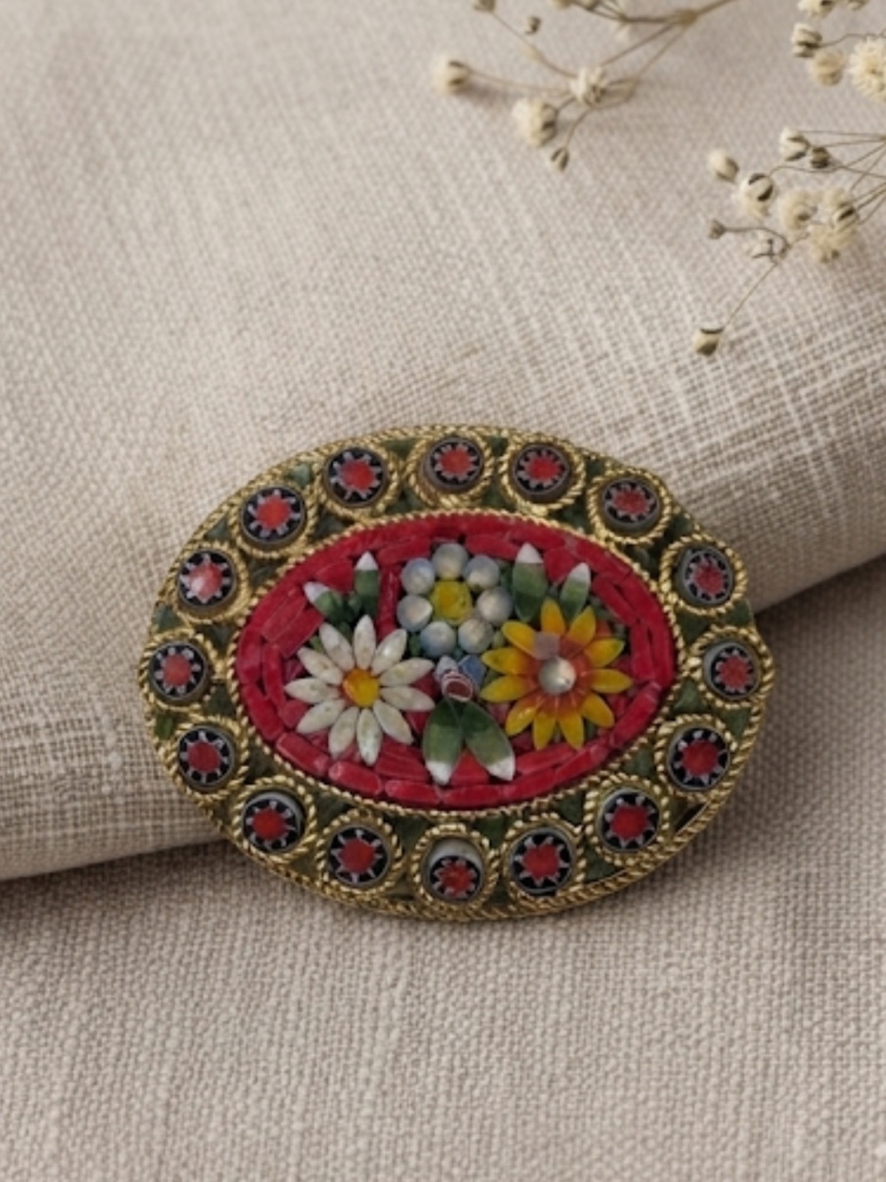 Vintage Micro Mosaic Floral Brooch